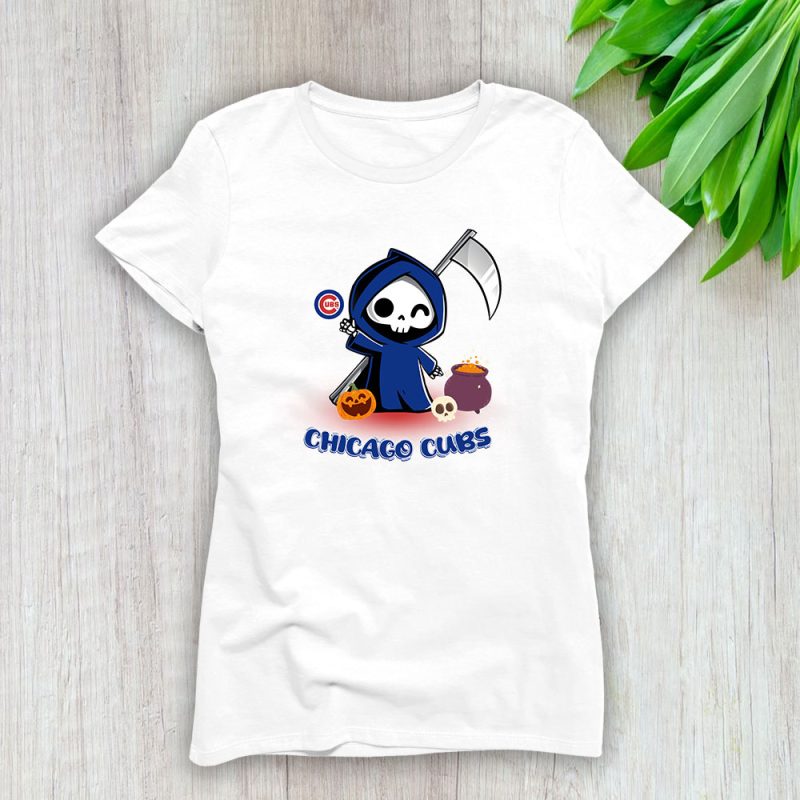 Chicago Cubs x Grim Reaper Cute Spooky x MLB Halloween Lady T-Shirt Women Tee LTL14731