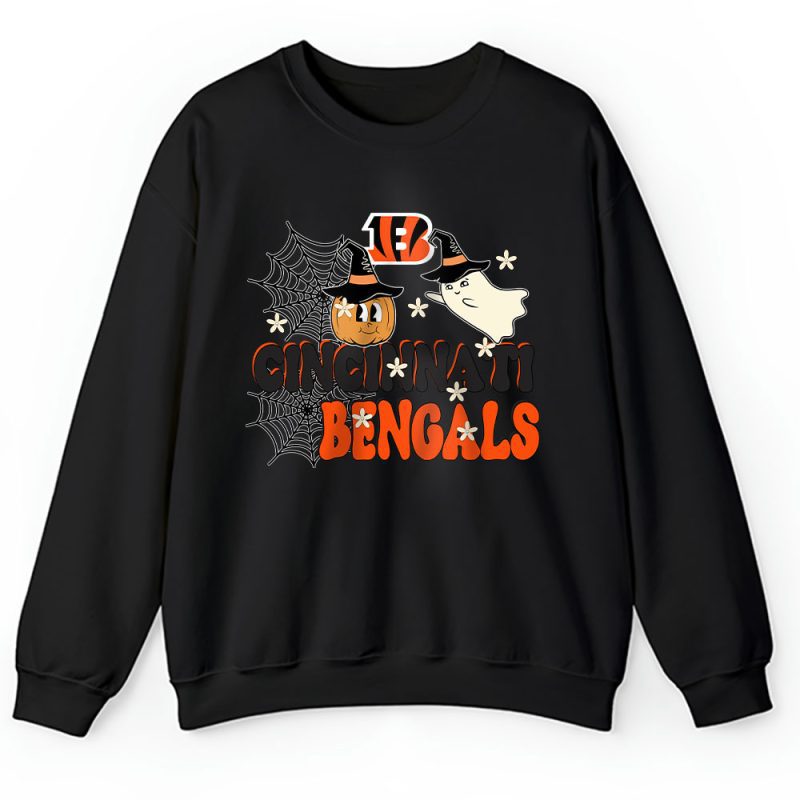 Cincinnati Bengals x Happy Halloween NFL x Cute Ghost With Pumpkin Face Unisex Sweatshirt TAS16287