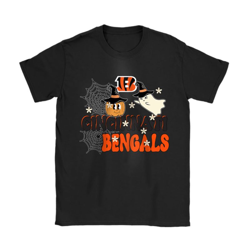 Cincinnati Bengals x Happy Halloween NFL x Cute Ghost With Pumpkin Face Unisex T-Shirt Cotton Tee TAT16287