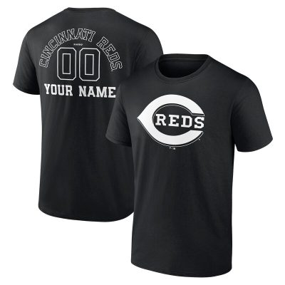 Cincinnati Reds Black Monochrome Personalized Name & Number Unisex T-Shirt Cotton Tee