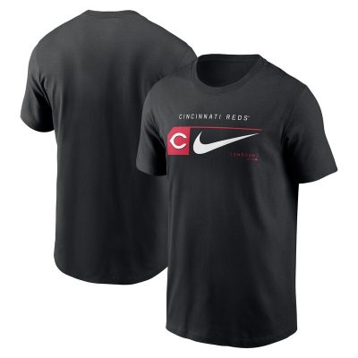 Cincinnati Reds Black Team Swoosh Lockup Unisex T-Shirt Cotton Tee