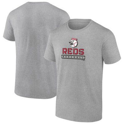 Cincinnati Reds Heather Gray Evanston Stencil Unisex T-Shirt Cotton Tee