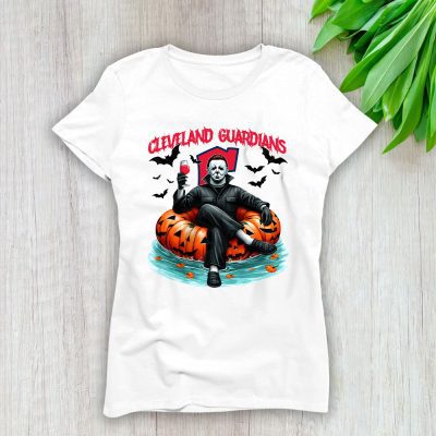 Cleveland Guardians x Halloween Masquerade MLB x Michael Myers Masked Killer Lady T-Shirt Women Tee LTL15819