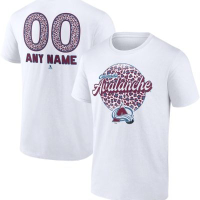 Colorado Avalanche White Personalized Name & Number Leopard Unisex T-Shirt Cotton Tee