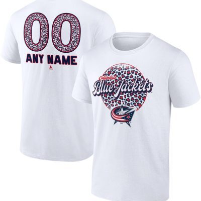 Columbus Blue Jackets White Personalized Name & Number Leopard Unisex T-Shirt Cotton Tee