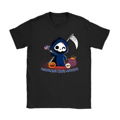 Columbus Blue Jackets x Grim Reaper Cute Spooky x NHL Halloween Unisex T-Shirt Cotton Tee TAT14719