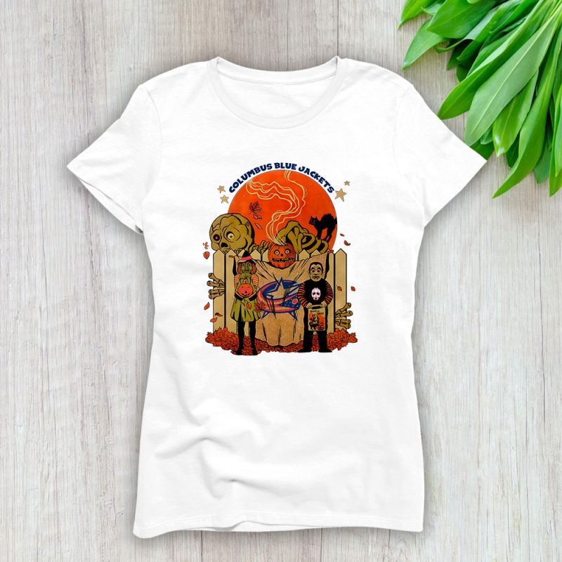 Columbus Blue Jackets x Halloween Horror Nights x Pumpkin Face Lady T-Shirt Women Tee LTL14718