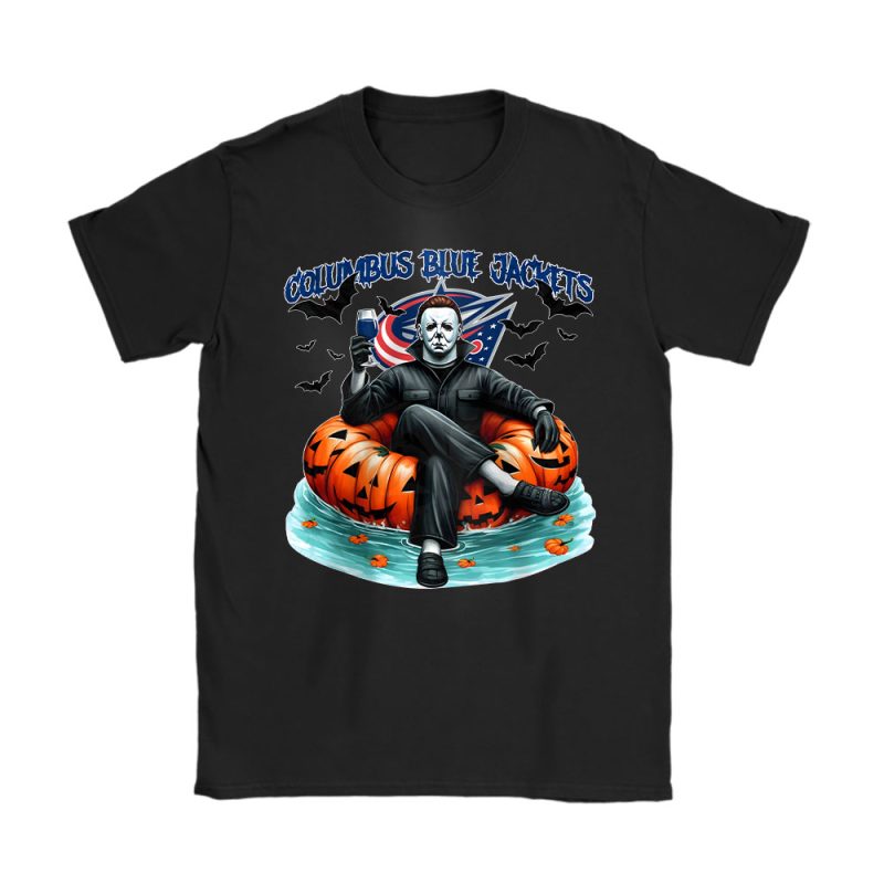 Columbus Blue Jackets x Halloween Masquerade NHL x Michael Myers Masked Killer Unisex T-Shirt Cotton Tee TAT15187