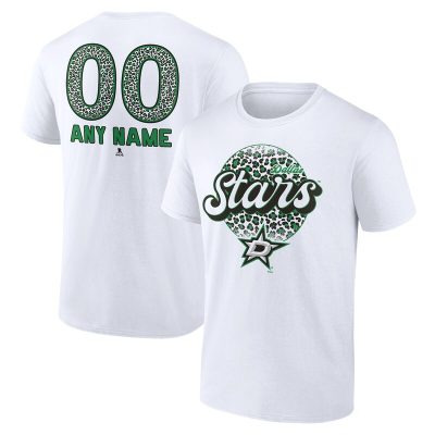 Dallas Stars White Personalized Name & Number Leopard Unisex T-Shirt Cotton Tee