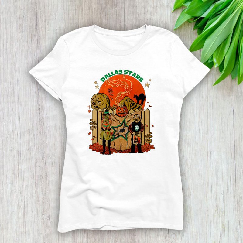 Dallas Stars x Halloween Horror Nights x Pumpkin Face Lady T-Shirt Women Tee LTL15629