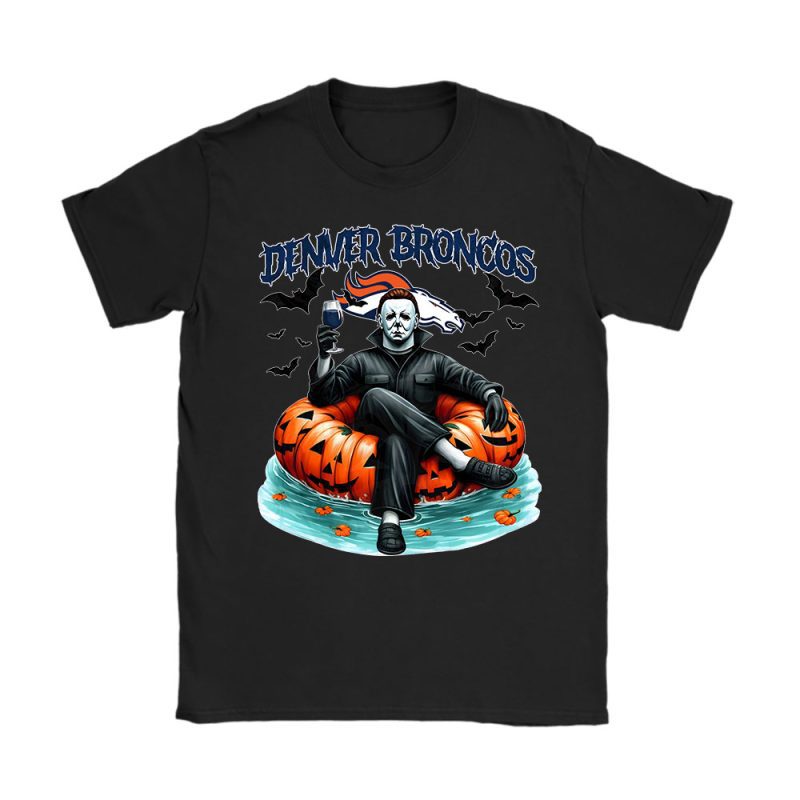 Denver Broncos x Halloween Horror x Michael Myers Masked Killer Unisex T-Shirt Cotton Tee TAT15640