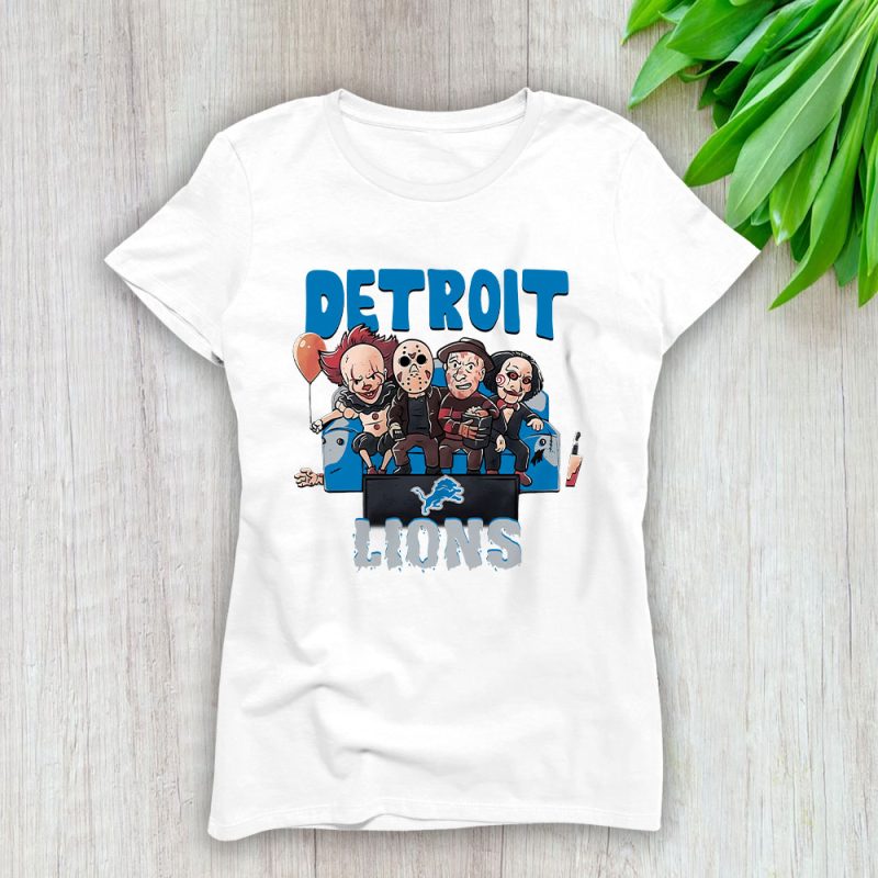 Detroit Lions x Halloween Holiday NFL x Horror Movie Lady T-Shirt Women Tee LTL16361