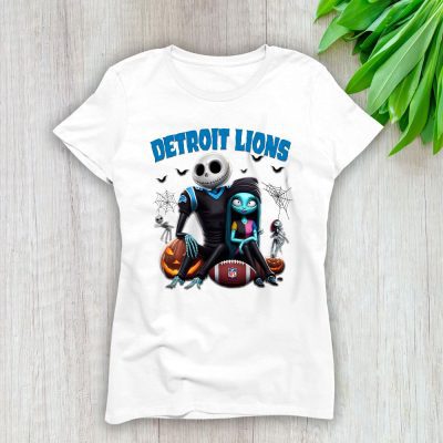 Detroit Lions x Halloween NFL x Jack And Sally Lady T-Shirt Women Tee LTL16350