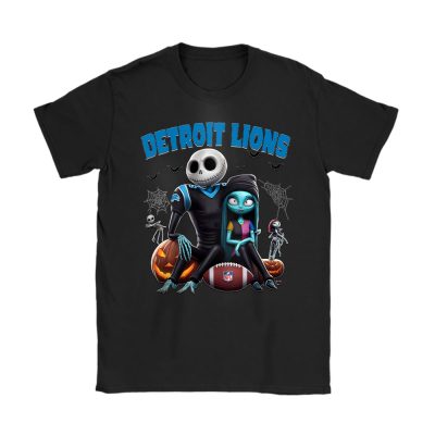 Detroit Lions x Halloween NFL x Jack And Sally Unisex T-Shirt Cotton Tee TAT16349