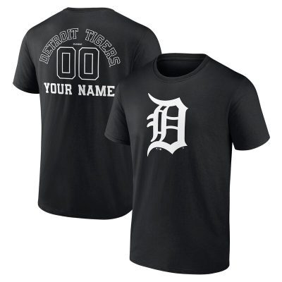 Detroit Tigers Black Monochrome Personalized Name & Number Unisex T-Shirt Cotton Tee