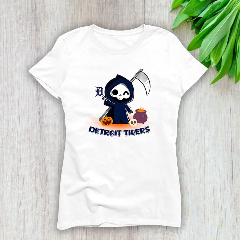 Detroit Tigers x Grim Reaper Cute Spooky x MLB Halloween Lady T-Shirt Women Tee LTL15648