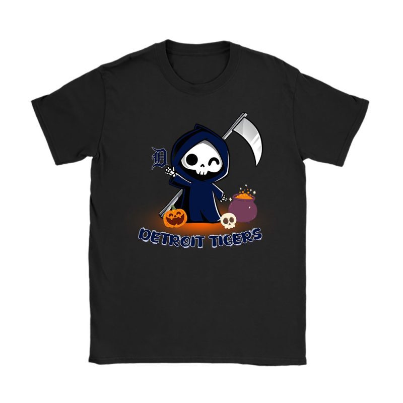 Detroit Tigers x Grim Reaper Cute Spooky x MLB Halloween Unisex T-Shirt Cotton Tee TAT15648