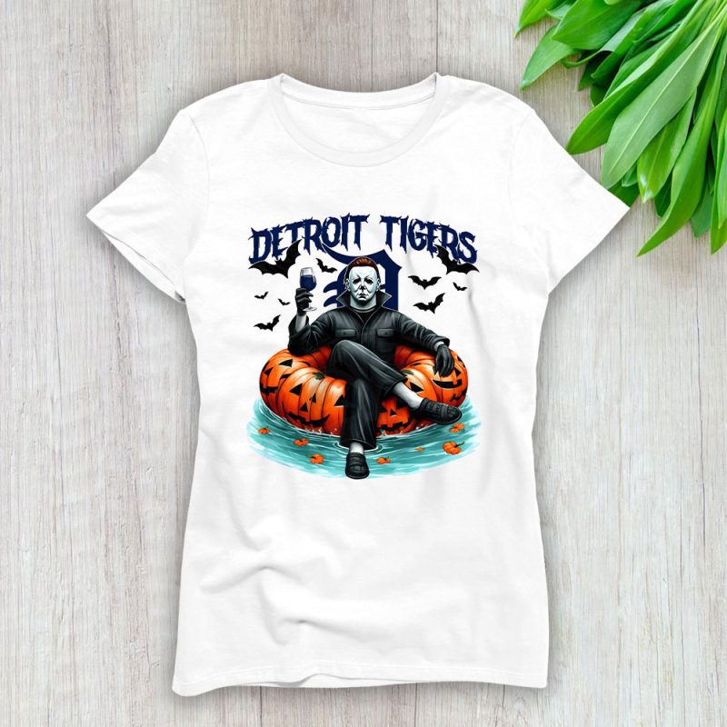 Detroit Tigers x Halloween Masquerade MLB x Michael Myers Masked Killer Lady T-Shirt Women Tee LTL15827