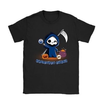 Edmonton Oilers x Grim Reaper Cute Spooky x NHL Halloween Unisex T-Shirt Cotton Tee TAT14776