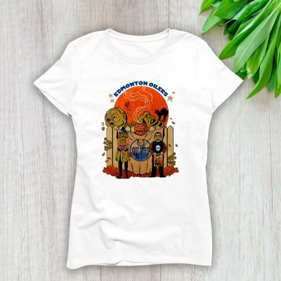 Edmonton Oilers x Halloween Horror Nights x Pumpkin Face Lady T-Shirt Women Tee LTL14775