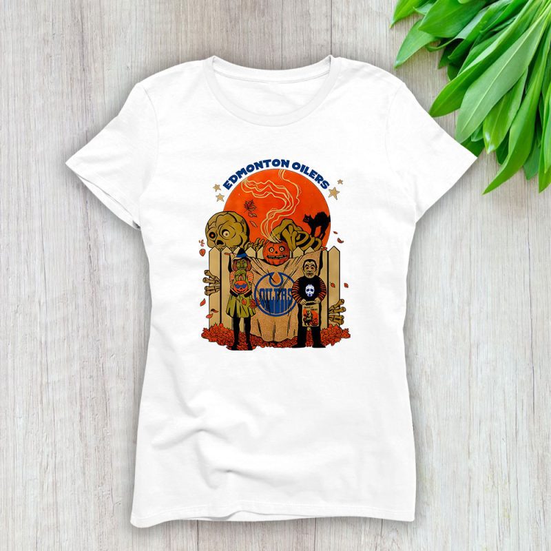 Edmonton Oilers x Halloween Horror Nights x Pumpkin Face Lady T-Shirt Women Tee LTL14775