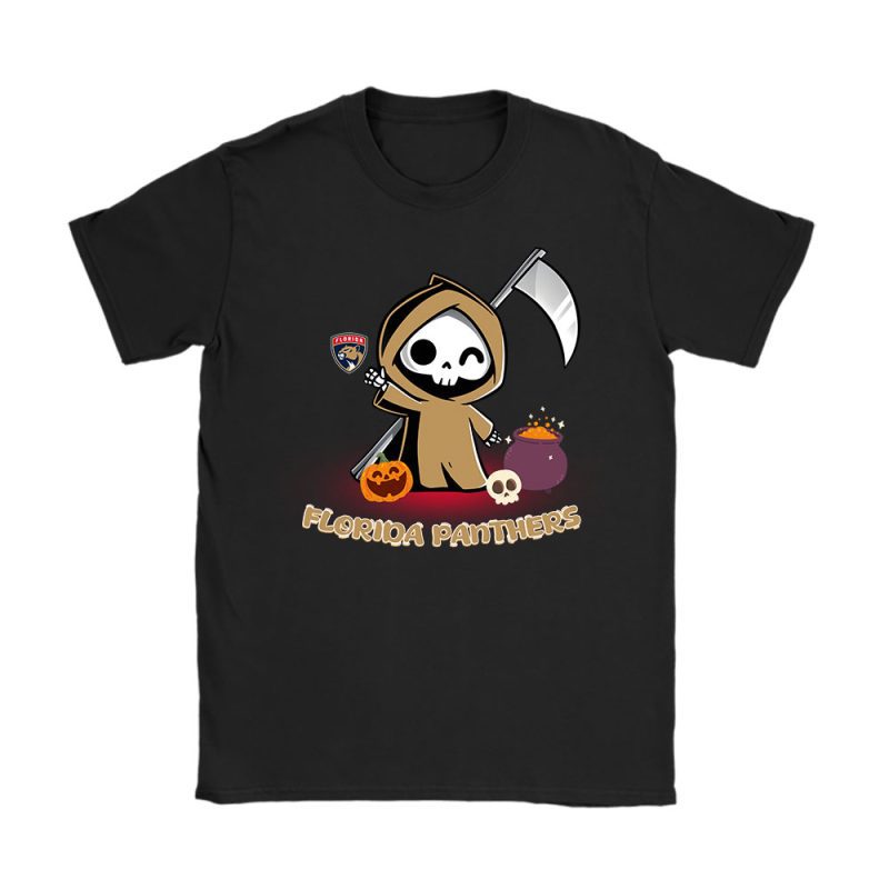 Florida Panthers x Grim Reaper Cute Spooky x NHL Halloween Unisex T-Shirt Cotton Tee TAT14780