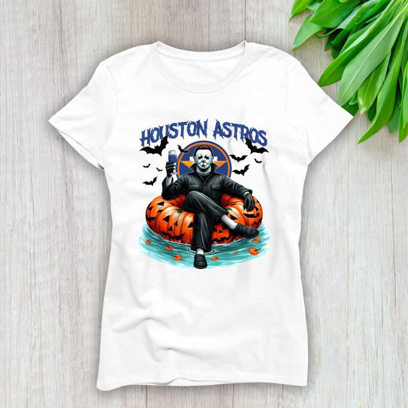 Houston Astros x Halloween Masquerade MLB x Michael Myers Masked Killer Lady T-Shirt Women Tee LTL15828