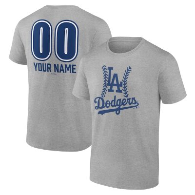 Los Angeles Dodgers  Heather Gray Personalized Name & Number Fastball Unisex T-Shirt Cotton Tee