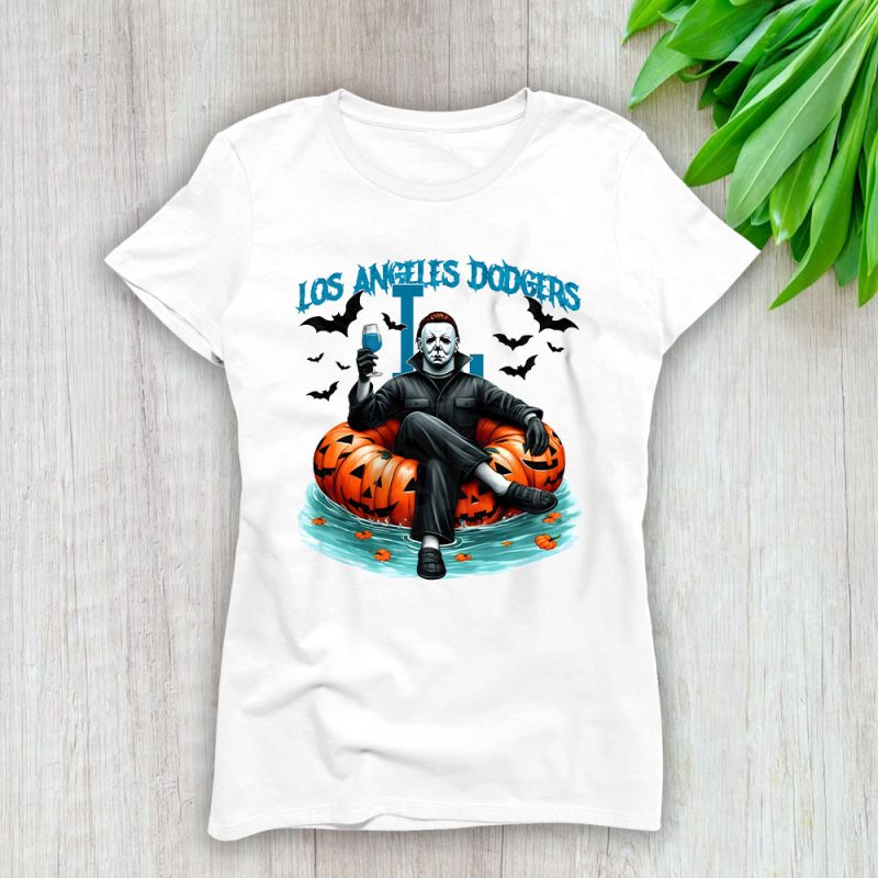 Los Angeles Dodgers x Halloween Masquerade MLB x Michael Myers Masked Killer Lady T-Shirt Women Tee LTL15329