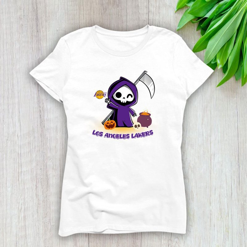 Los Angeles Lakers x Grim Reaper Cute Spooky x NBA Halloween Lady T-Shirt Women Tee LTL14834