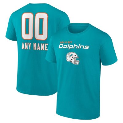 Miami Dolphins Aqua Personalized Name & Number Team Wordmark Unisex T-Shirt Cotton Tee