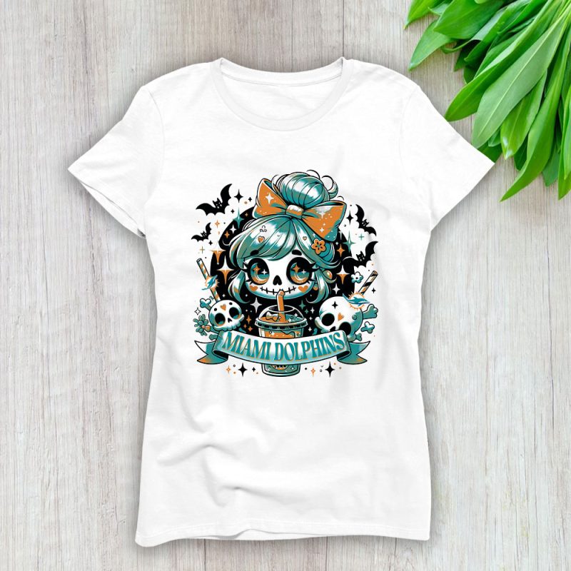 Miami Dolphins x Halloween Holiday NFL x Cute Ghost Lady T-Shirt Women Tee LTL15361