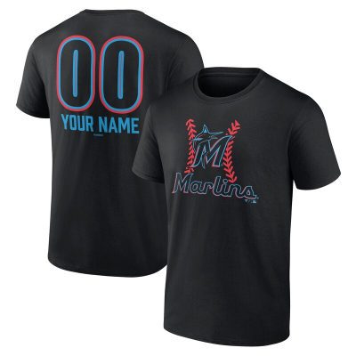 Miami Marlins  Black Personalized Name & Number Fastball Unisex T-Shirt Cotton Tee