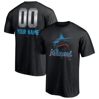 Miami Marlins Black Personalized Name & Number Midnight Mascot Unisex T-Shirt Cotton Tee