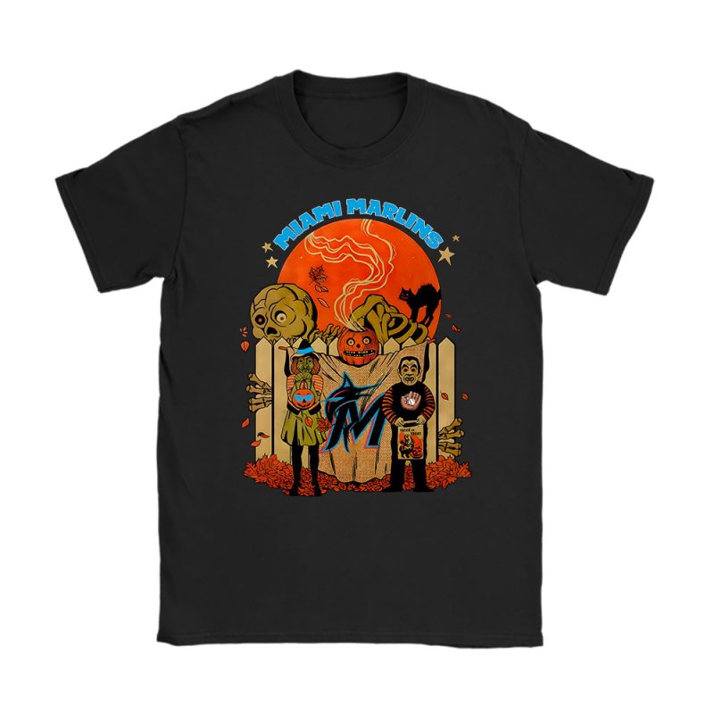 Miami Marlins x Halloween Horror Nights x Pumpkin Face Unisex T-Shirt Cotton Tee TAT15697