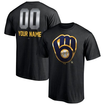 Milwaukee Brewers Black Personalized Name & Number Midnight Mascot Unisex T-Shirt Cotton Tee