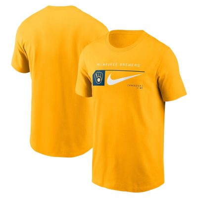 Milwaukee Brewers Gold Team Swoosh Lockup Unisex T-Shirt Cotton Tee