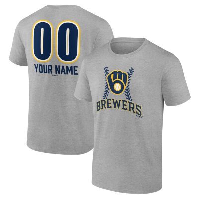 Milwaukee Brewers  Heather Gray Personalized Name & Number Fastball Unisex T-Shirt Cotton Tee