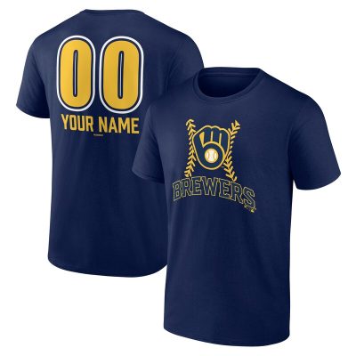 Milwaukee Brewers  Navy Personalized Name & Number Fastball Unisex T-Shirt Cotton Tee