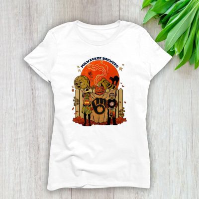 Milwaukee Brewers x Halloween Horror Nights x Pumpkin Face Lady T-Shirt Women Tee LTL15707