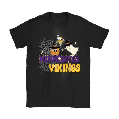 Minnesota Vikings x Happy Halloween NFL x Cute Ghost With Pumpkin Face Unisex T-Shirt Cotton Tee TAT16534