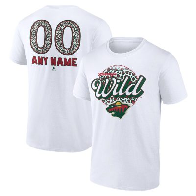 Minnesota Wild White Personalized Name & Number Leopard Unisex T-Shirt Cotton Tee