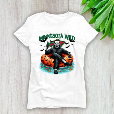 Minnesota Wild x Halloween Masquerade NHL x Michael Myers Masked Killer Lady T-Shirt Women Tee LTL15839