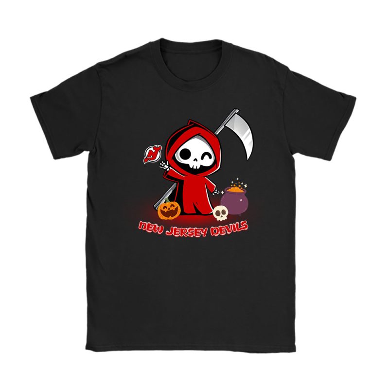 New Jersey Devils x Grim Reaper Cute Spooky x NHL Halloween Unisex T-Shirt Cotton Tee TAT14885