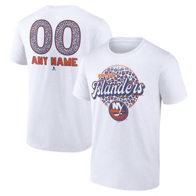 New York Islanders White Personalized Name & Number Leopard Unisex T-Shirt Cotton Tee