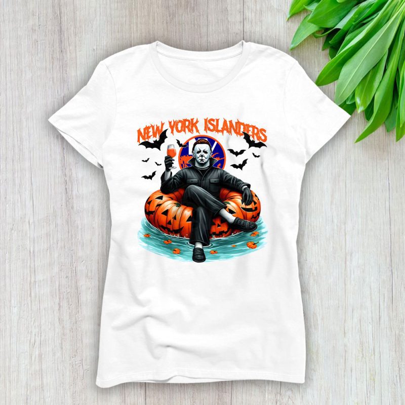 New York Islanders x Halloween Masquerade NHL x Michael Myers Masked Killer Lady T-Shirt Women Tee LTL15415