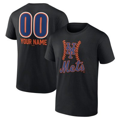 New York Mets  Black Personalized Name & Number Fastball Unisex T-Shirt Cotton Tee