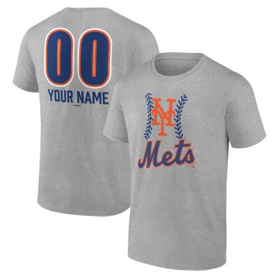 New York Mets  Heather Gray Personalized Name & Number Fastball Unisex T-Shirt Cotton Tee