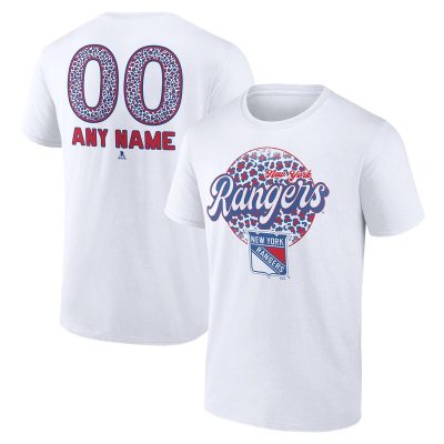 New York Rangers White Personalized Name & Number Leopard Unisex T-Shirt Cotton Tee