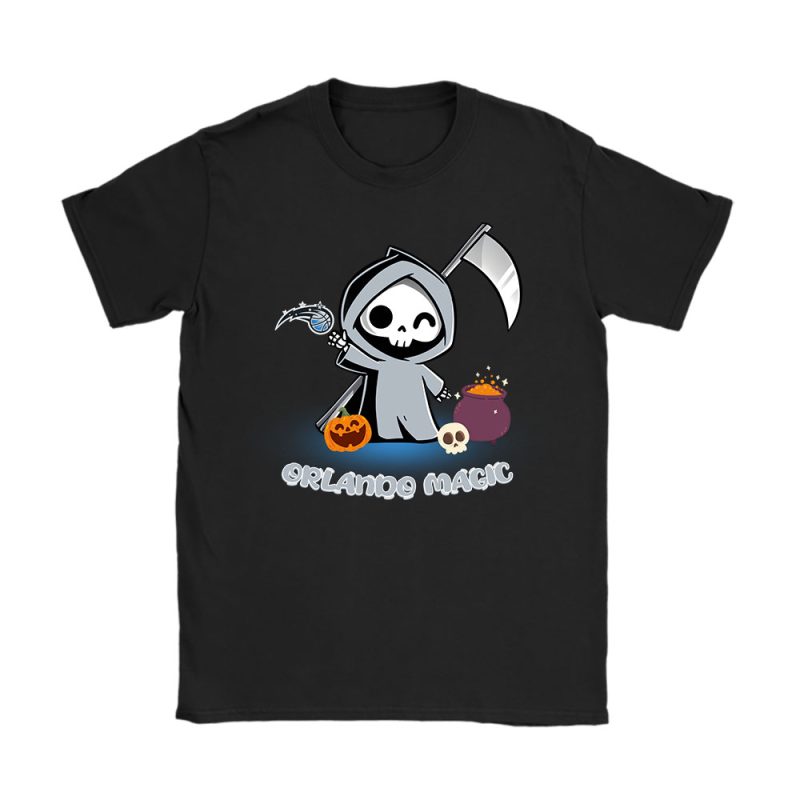 Orlando Magic x Grim Reaper Cute Spooky x NBA Halloween Unisex T-Shirt Cotton Tee TAT14952